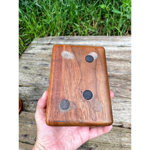 Vintage Small Walnut Wood Jewelry Box Carved Bird on Branch - Picture 3 of 11